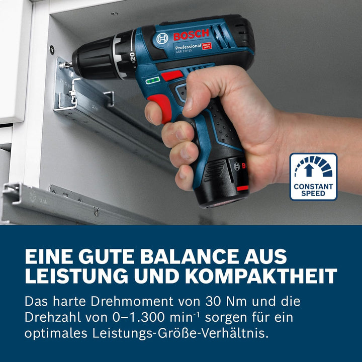 Bosch Professional 12V System Akkuschrauber GSR 12V-15 (inkl. 2x2.0Ah Akku, Ladegerät GAL 12V-20, 10