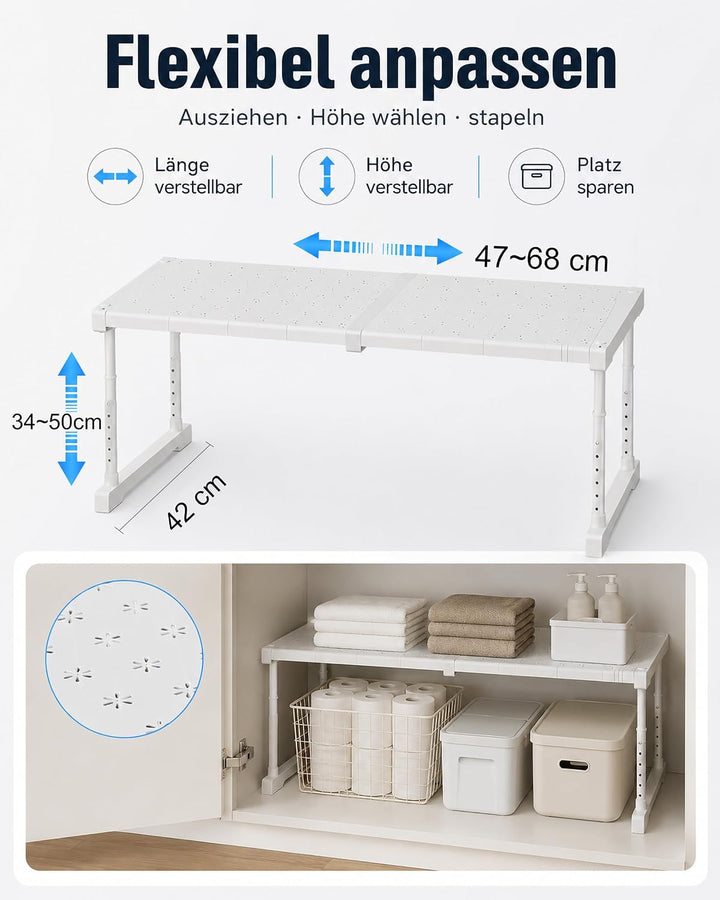 Erweiterbares Schrankregal, Stapelbar Schrank Aufbewahrungsregal, Höhenverstellbar Küchenthekenregal