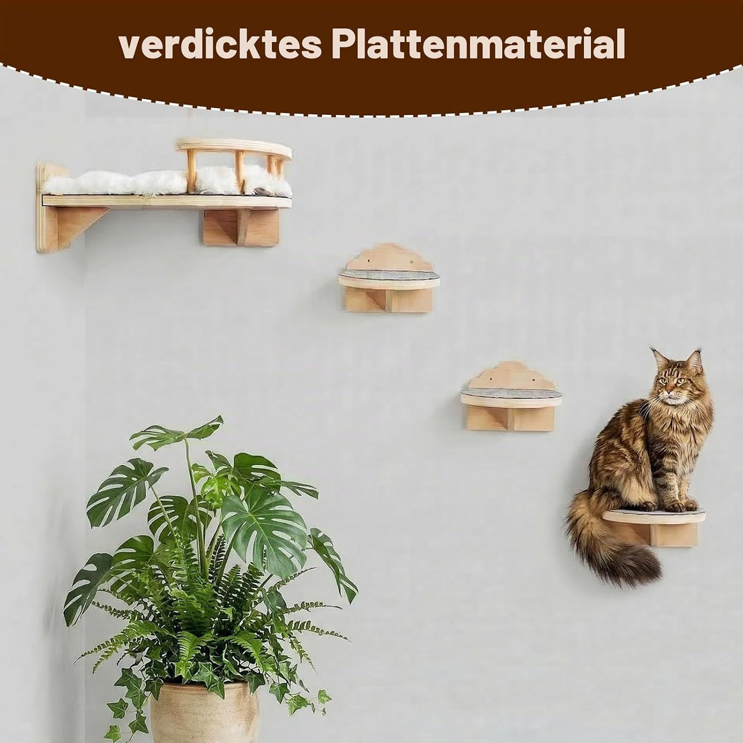 Kletterwand Katzen 4PCS Katzenkletterwand Set Kratzbaum Wand Katze Catwalk Wandelement Wandliege Kat