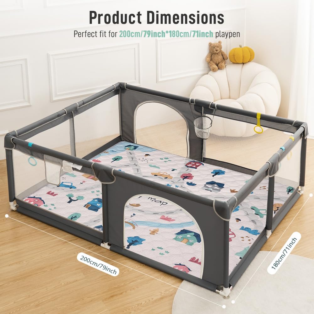 COMOMY Krabbelmatte Baby 180x200x2,5cm, Extra Dicke und Weiche Spielmatte Baby Faltbar, Rutschfeste