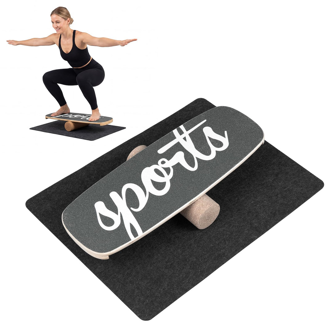 COSTWAY Balance Board, 17 mm Wackelbrett mit 10 cm Korkrolle &amp; Filzmatte, Surfboard aus Birkenholz b