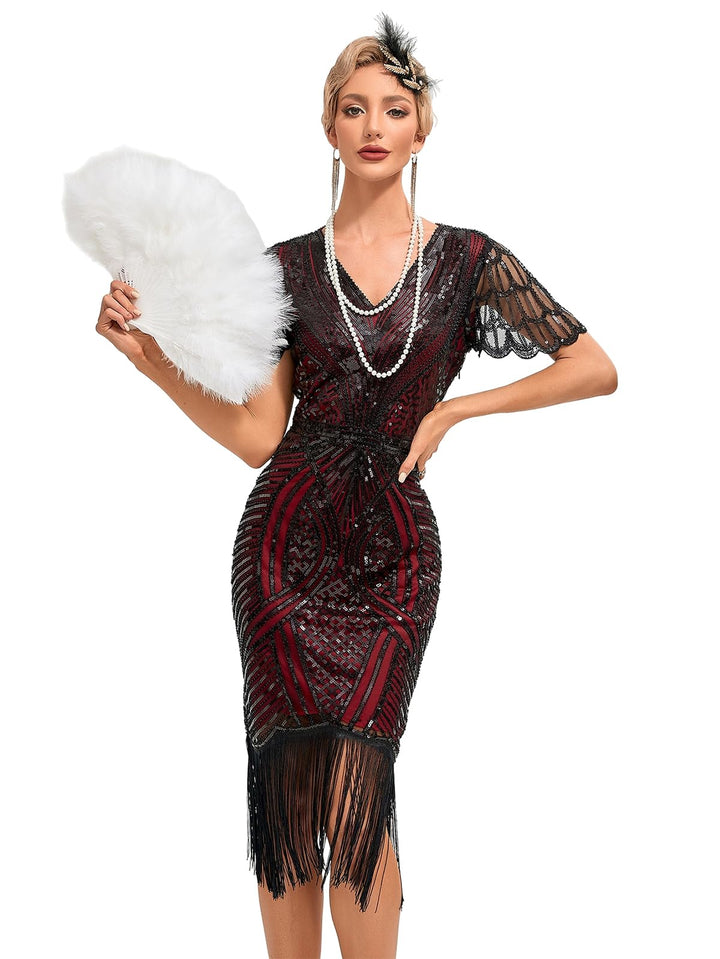 1920s Kleid Damen Flapper Charleston Kleid Gatsby Pailletten Cocktail Abschlussballkleid Party Kostü