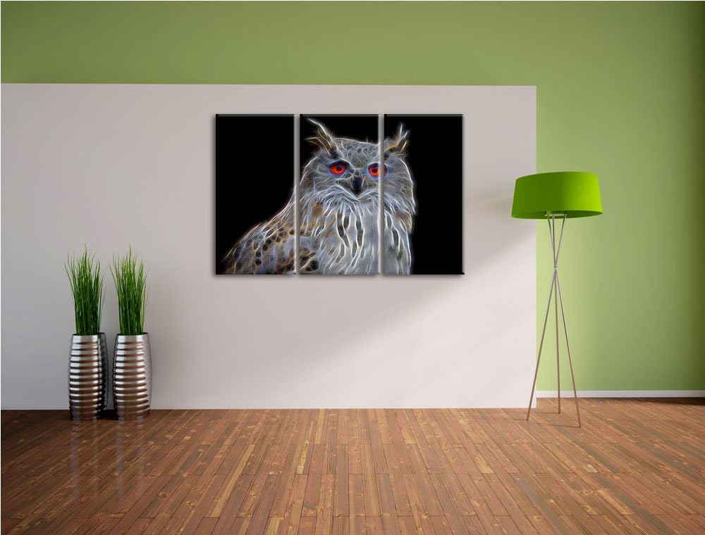 Dark aufmerksame Waldohreule NewArt 3-Teiler Leinwandbild 120x80 Bild auf Leinwand, XXL riesige Bild