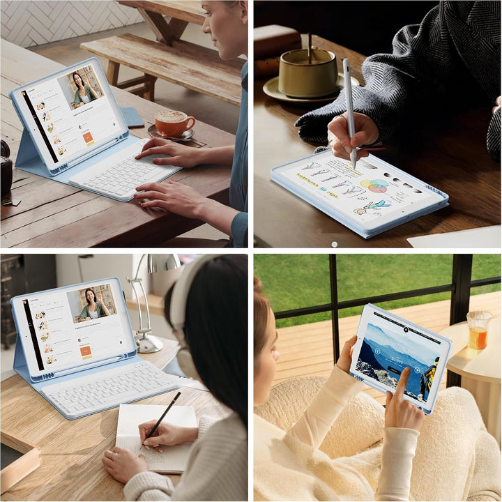 Tastatur Hülle für iPad 9. 8. 7. Generation 2021/2020/2019 10,2 Zoll mit Stifthalter, Magnetisch Blu