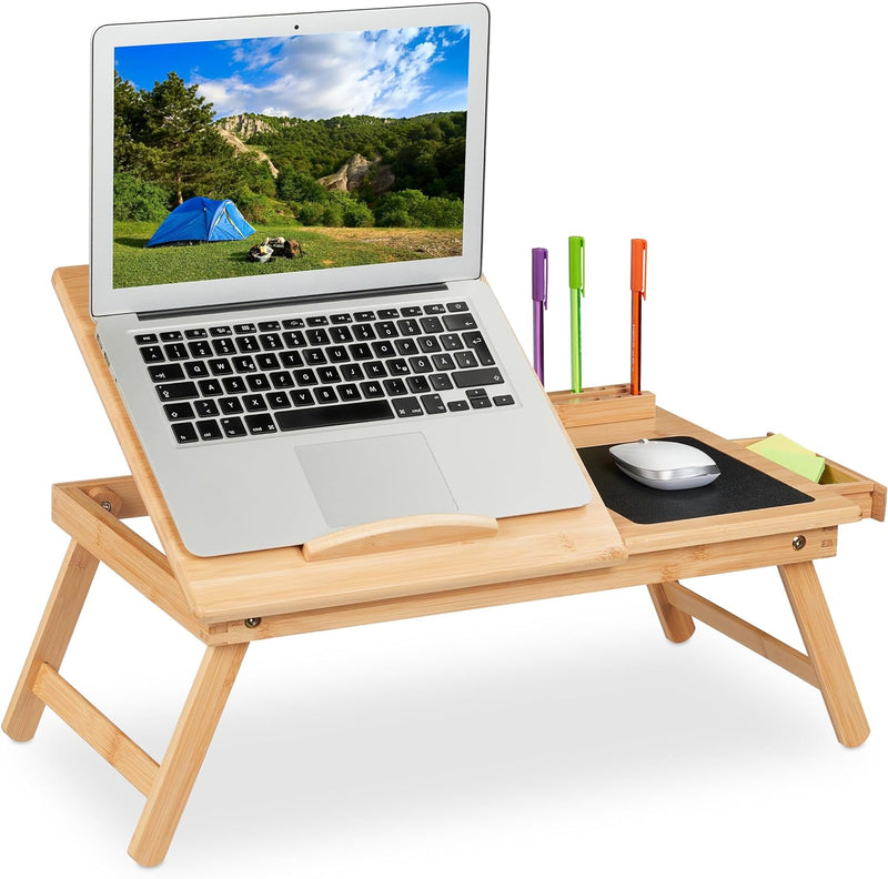 Relaxdays Laptoptisch für Bett & Couch, klappbarer Betttisch, HBT: 17,5x62x34 cm, Bambus, Natur