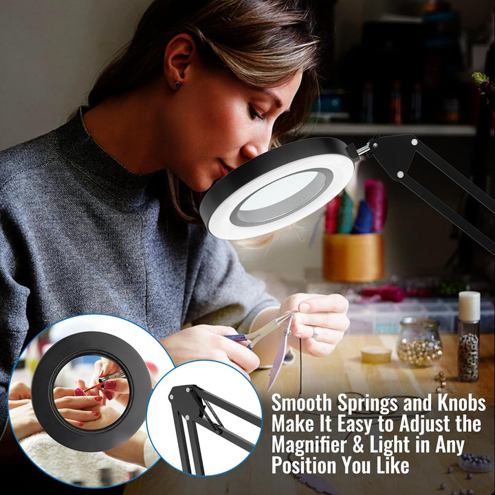 weswose 10X Lupe mit Licht und Ständer, Hochauflösende, Einstellbare Lupenlampe, 72 LED Anstecklupe,