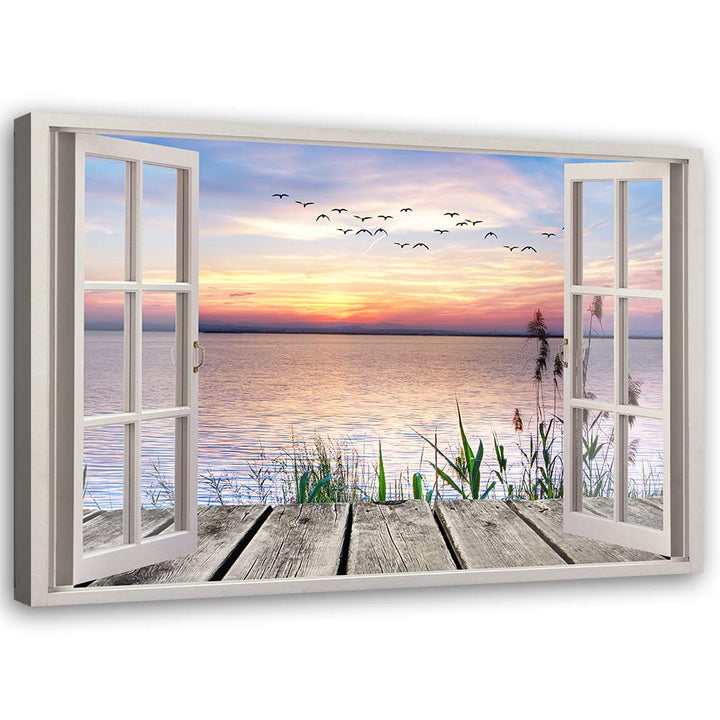Feeby Viles - Leinwand Bilder - Fensterblick Natur- 90x60 cm- Deko Wohnzimmer - Wandbilder Schlafzim