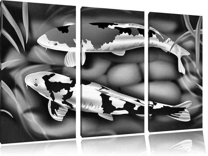 Pixxprint Edle Koi Karpfen Kunst als Leinwandbild | Grösse: 3 Teilig (120x80) | Wandbild| Kunstdruck