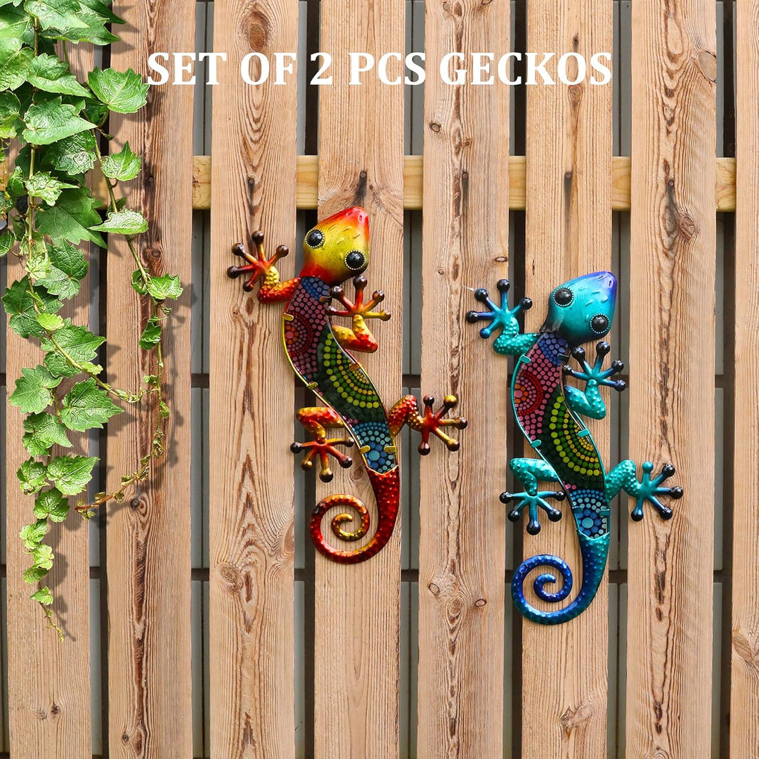 HONGLAND Metall-Gecko-Wandkunst, 2 Stück, 38,1 cm, Eidechse, Outdoor-Dekoration, hängende Glasskulpt