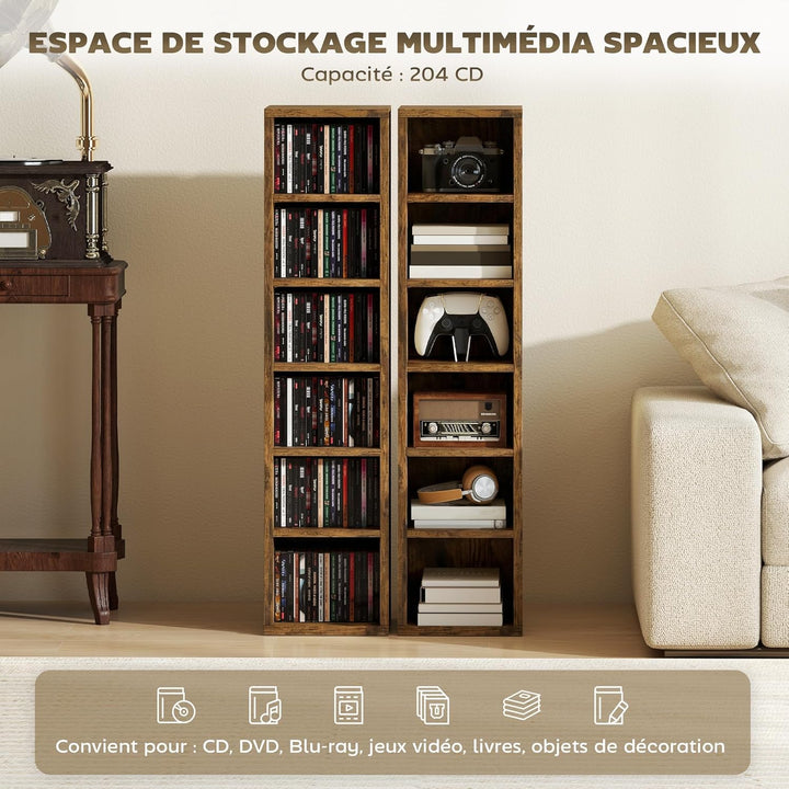 HOMCOM 2er-Set Regalsäulenschrank CD-DVD-Aufbewahrungsschrank 6 + 6 Fächer 21 x 22,5 x 88,5 cm max.