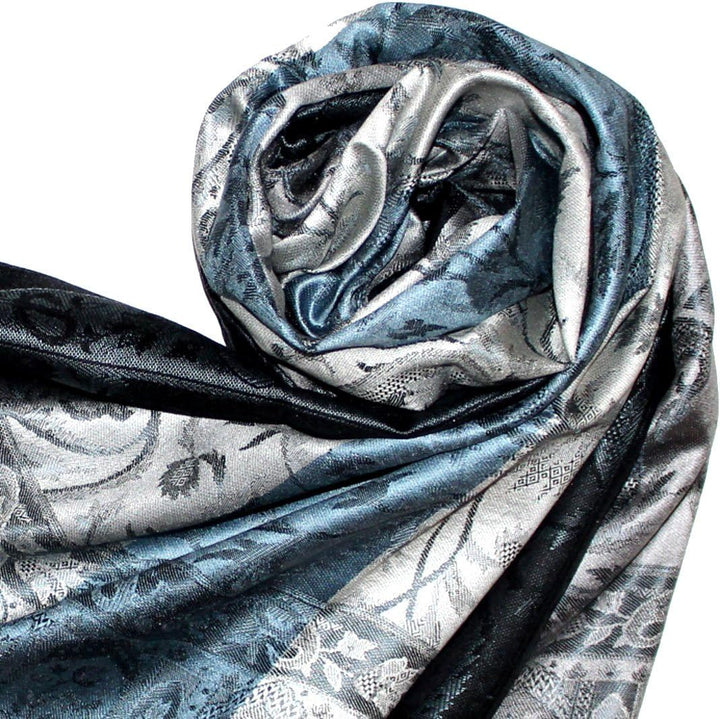 Lorenzo Cana Damen Pashmina 100% Seide Schal Schaltuch gewebt 70 cm x 190 cm Paisley silber blau Sei