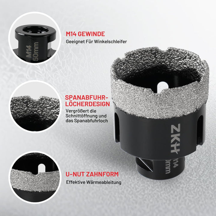 ZKH Diamant Fliesenbohrer Set 9 Stücke, 6/10/20/35/50/68mm Diamantbohrer &10mm Diamant Fingerfräser