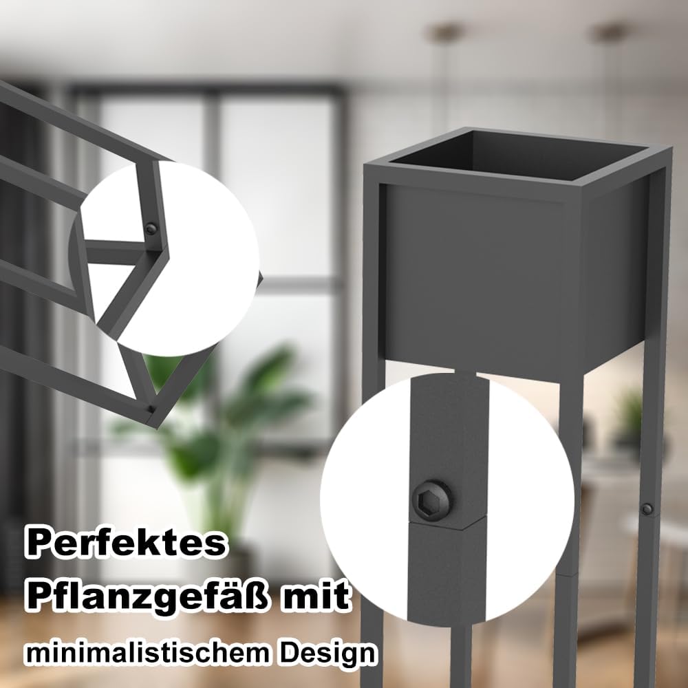 Blumenständer Metall Schwarz 2er Set, mit Gestell, Wohnzimmer & Flur, eckiger Pflanztopfständer(Schw