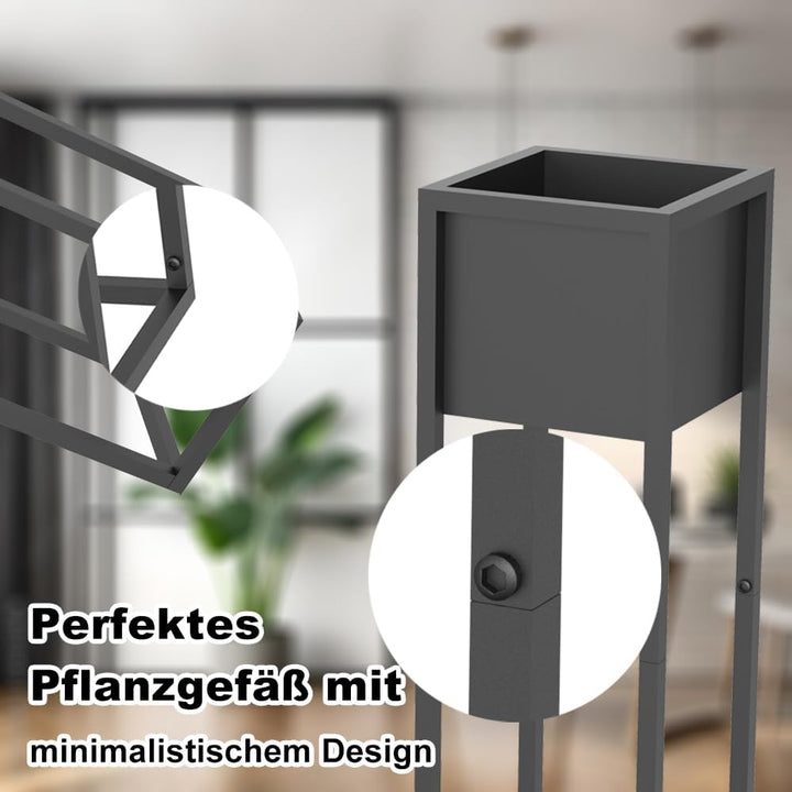 Blumenständer Metall Schwarz 2er Set, mit Gestell, Wohnzimmer & Flur, eckiger Pflanztopfständer(Schw