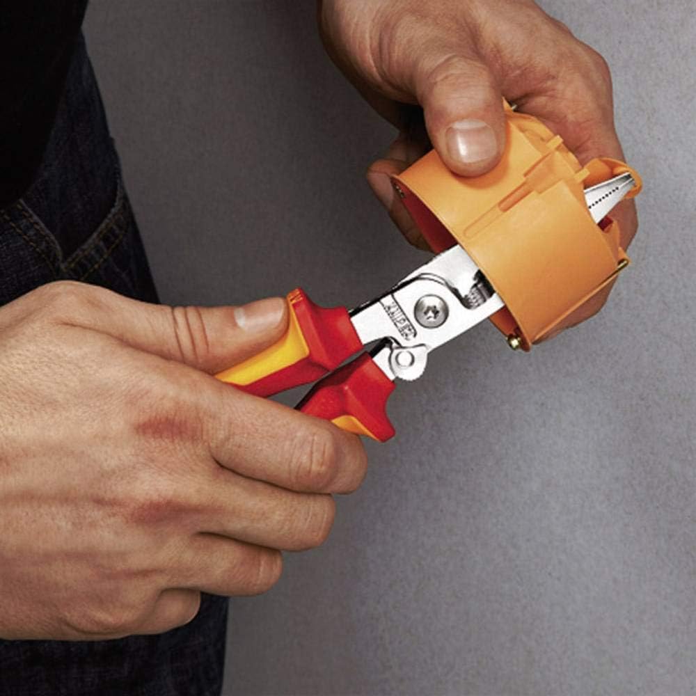 KNIPEX Elektro-Installationszange, VDE, Öffnungsfeder, Kabelschneiden, Abisolieren, Crimpen von Ader