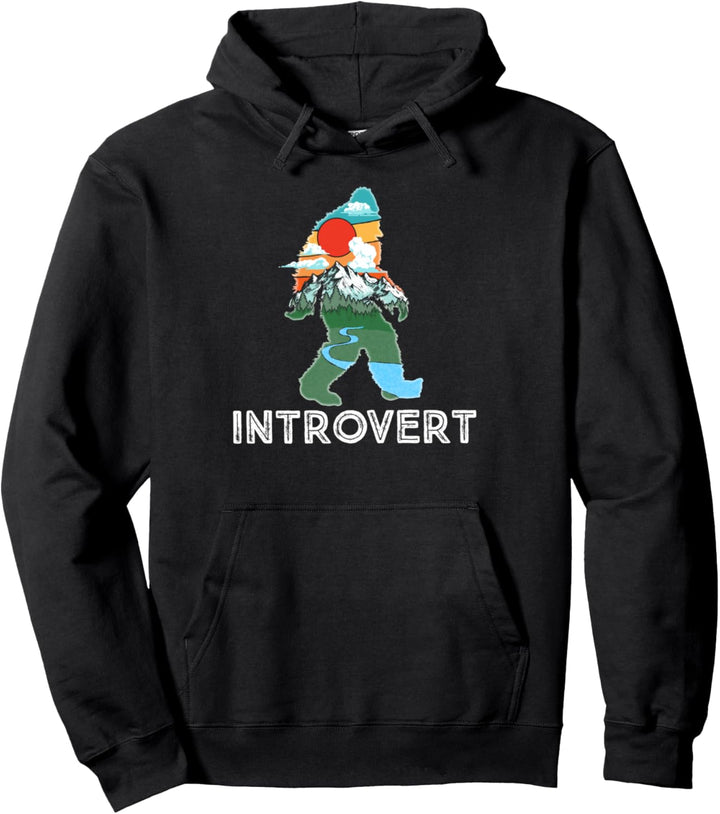 Introvert Funny Bigfoot Nature & Mountains Illustration Pullover Hoodie