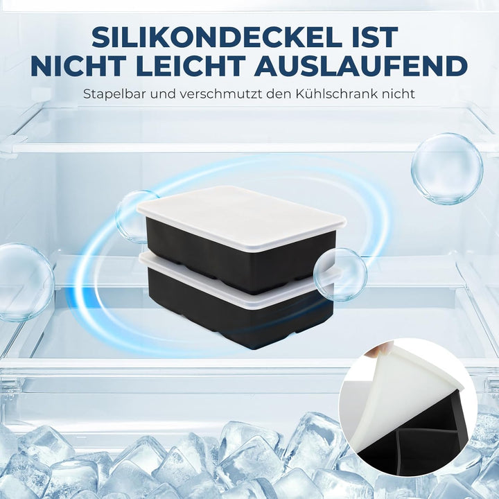 Eiswürfelform Silikon gross XXL Eiswürfel Form mit Deckel Eiswürfelbehälter 6-Fach 2er Pack Eiswürfe