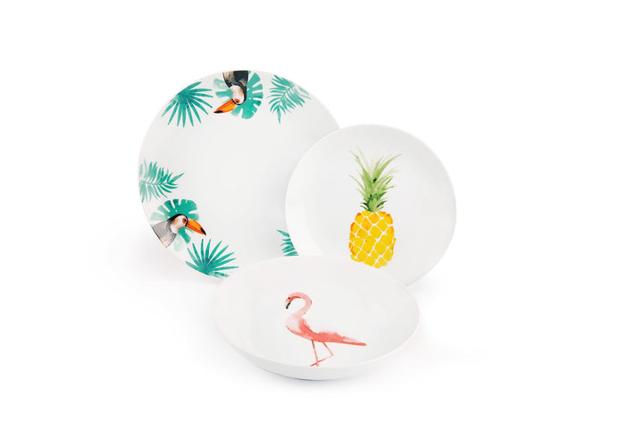 Excelsa Tropical Tafelservice 18-teilig, Porzellan, Weiss mit Dekor