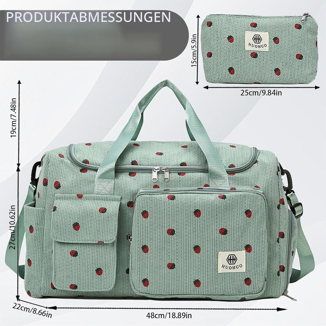 Reisetasche Damen, Sporttasche Damen mit Schuhfach, Nassfach and Kleine Geldbörse, Cord Schwimmtasch