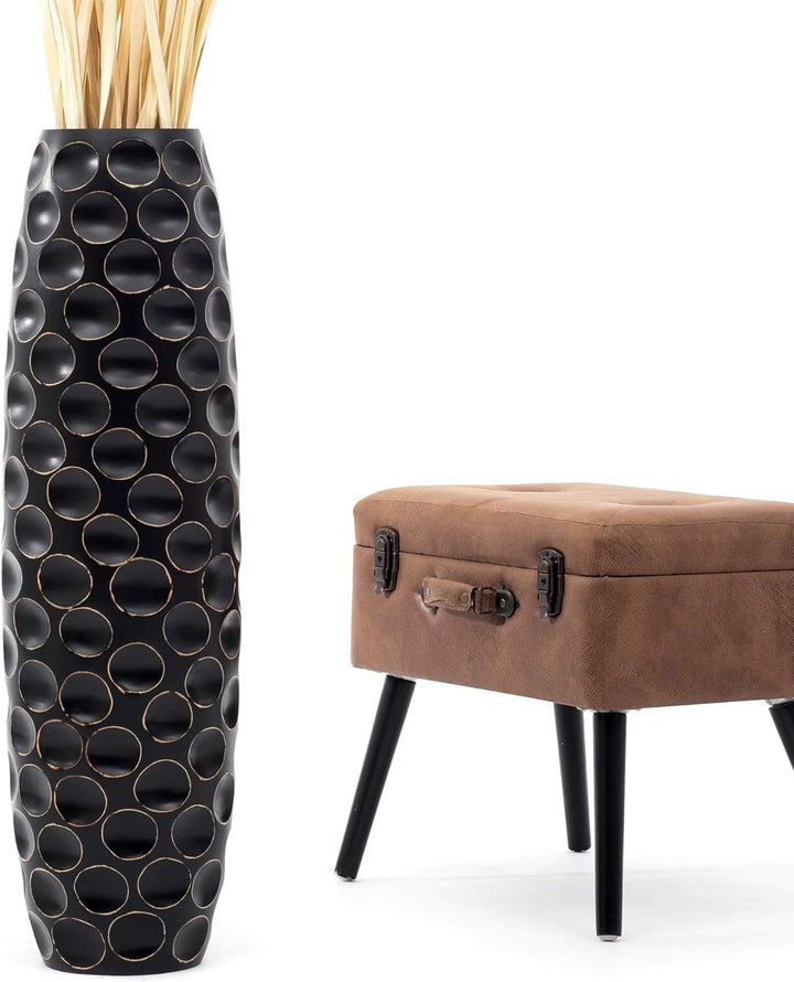 Leewadee Grosse Bodenvase für Dekozweige hohe Standvase Design Holzvase, Holz, 90 cm, Schwarz 90 cm