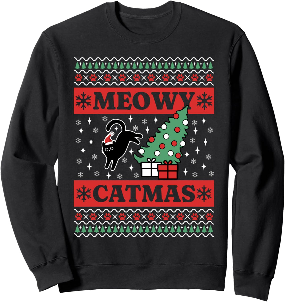 Lustige schwarze Katze hässliche Weihnachten Meowy Catmas Sweatshirt