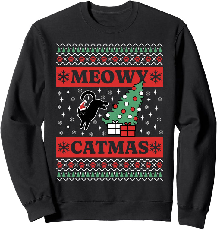 Lustige schwarze Katze hässliche Weihnachten Meowy Catmas Sweatshirt