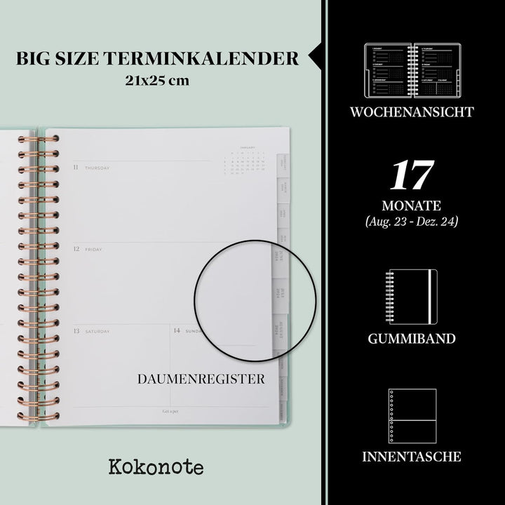 Kokonote Planer 2023 2024 - Big Size Kalender 2024 Buchkalender Lumiere Marine Studienplaner 2023/20