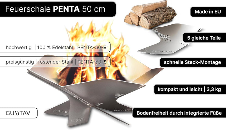 Design Camping Feuerschale aus Edelstahl | Faltbare Feuerstelle Outdoor, Camping, Garten | Mobile, d