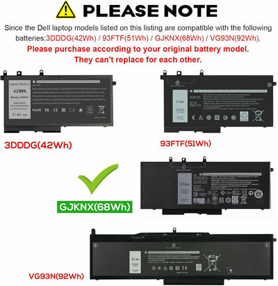 Laptop-Akku Ersatz für Dell Latitude und Precision, 68 Wh, 7.6V, Passend für Modelle GJKNX GD1JP 0GD
