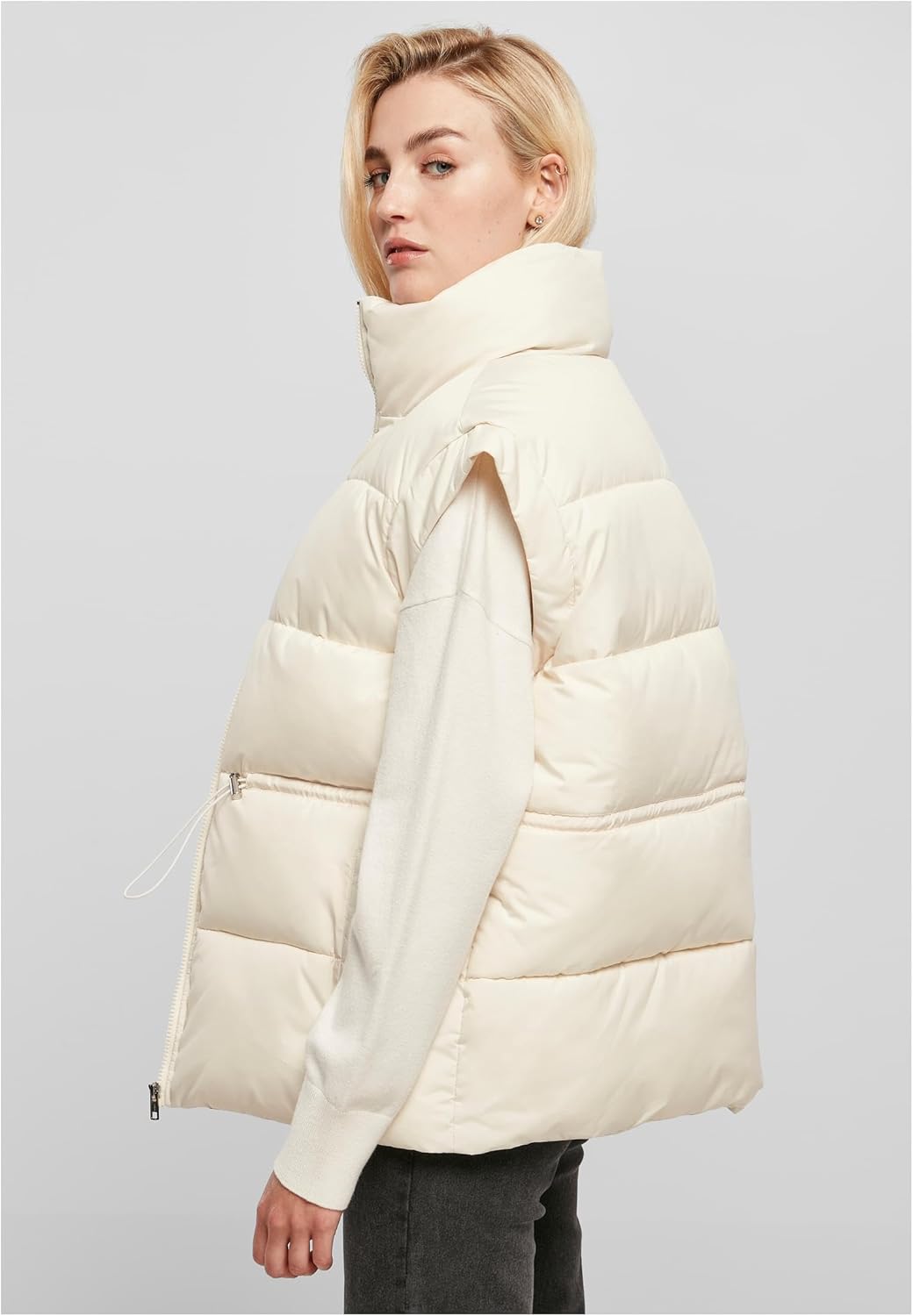 Urban Classics Damen Ladies Waisted Puffer Vest Weste 5XL Whitesand, 5XL Whitesand