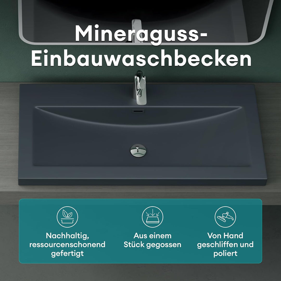 Mai & Mai Waschbecken Einbauwaschbecken Waschschale Waschtisch Mineralguss Matt Anthrazit Rechteckig