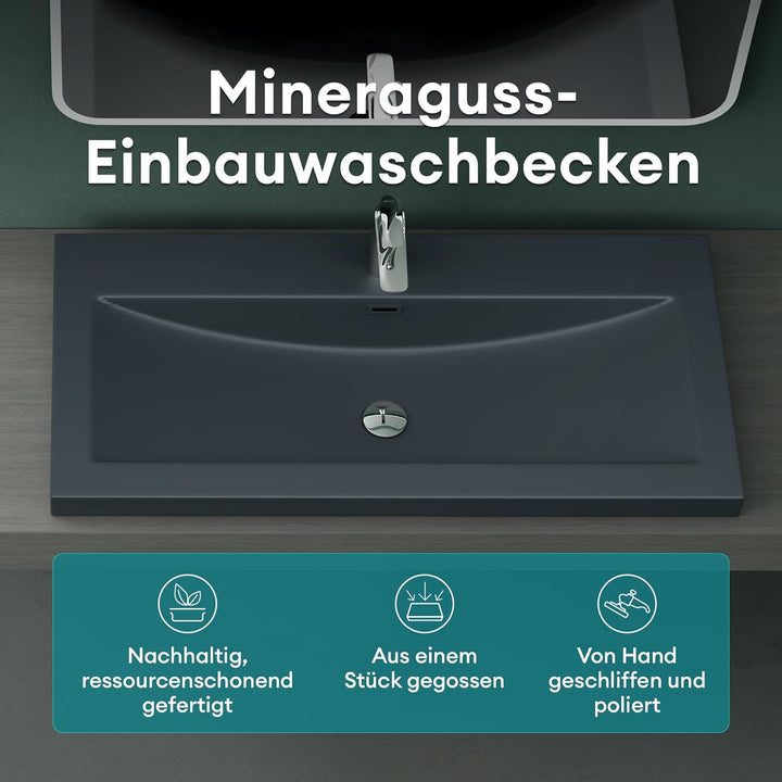 Mai & Mai Waschbecken Einbauwaschbecken Waschschale Waschtisch Mineralguss Matt Anthrazit Rechteckig