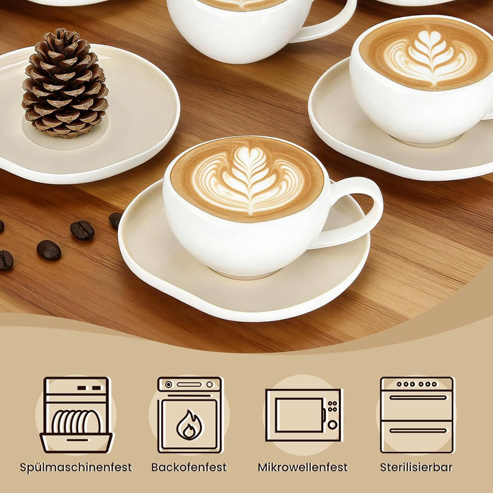 HOMELUX Espressotassen Set 6-Teilig mit Untertasse, 120ml Keramik,Hellbeige | Kaffeetassen Mit Unter