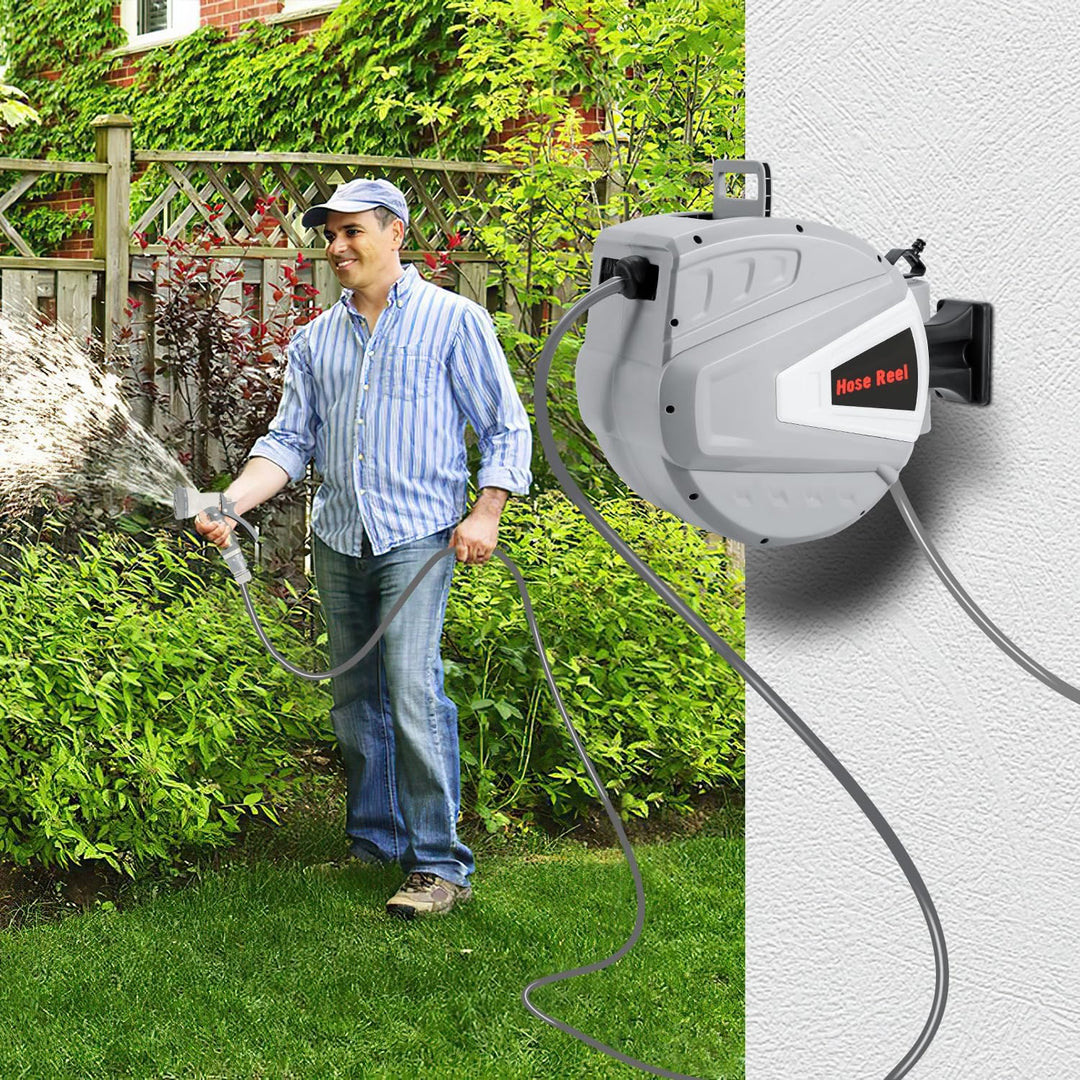 Schlauchtrommel 30m Wandmontage, Gartenschlauch Trommel mit automatischem Rückzug, Schlauchbox 180-G
