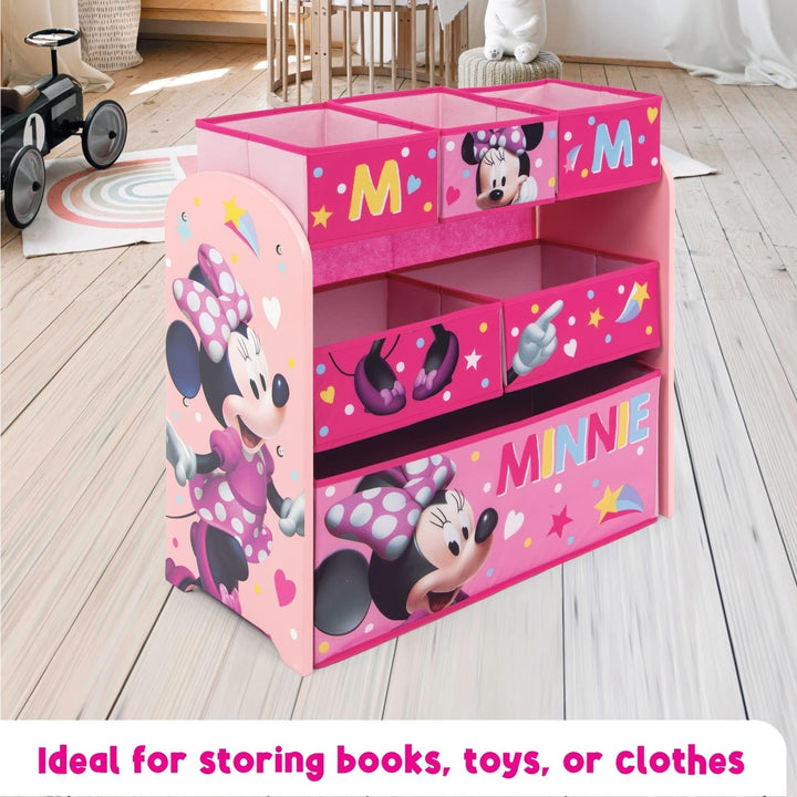 ARDITEX – Organizer aus Holz mit 6 Textilboxen mit Minnie-Mouse-Motiv von Disney – 62x30x60cm – Farb