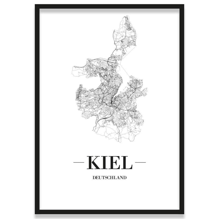 JUNIWORDS Stadtposter, Kiel, Wähle eine Grösse, 30 x 40 cm, Poster mit Rahmen, Schrift A, Weiss 30 x