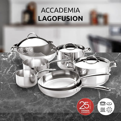 Lagostina Accademia Lagofusion Wok + Deckel aus Edelstahl 18/10, Ø 30 cm, 5 L, Topf für Induktion, G