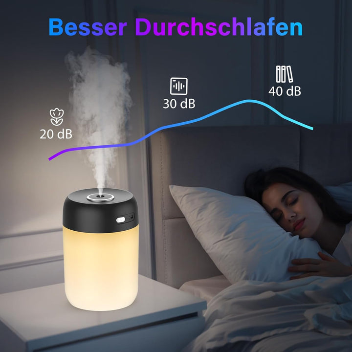 SZO Mini Raumbefeuchter Schlafzimmer mit Nachtlicht Air Humidifier Top-Befüllung 2 Sprühmodi Leise A