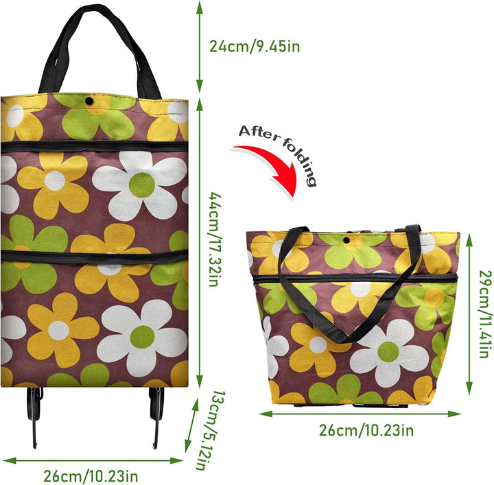 Faltbare Trolley-Taschen, Einkaufstrolley Einkaufstasche mit Rollen,2 in 1 Klappbarer Einkaufswagen