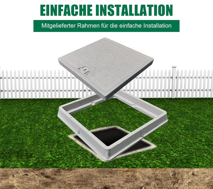 GFK-Schachtabdeckung mit Rahmen Griff 450 x 450 mm EN124 A15 Schachtdeckel Kanaldeckel Revisionsscha