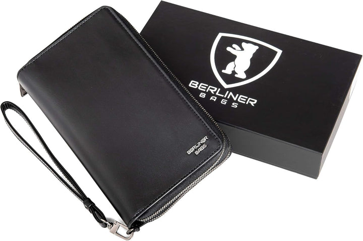 Berliner Bags Premium Brieftasche Dallas aus Leder mit RFID-Schutz, XL Geldbörse für Herren - Schwar