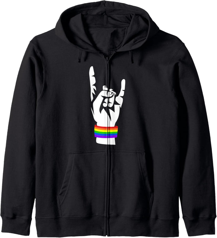 Rock Hand Fingers Rainbow LGBTQ Gay Pride Lesben LGBT Kapuzenjacke