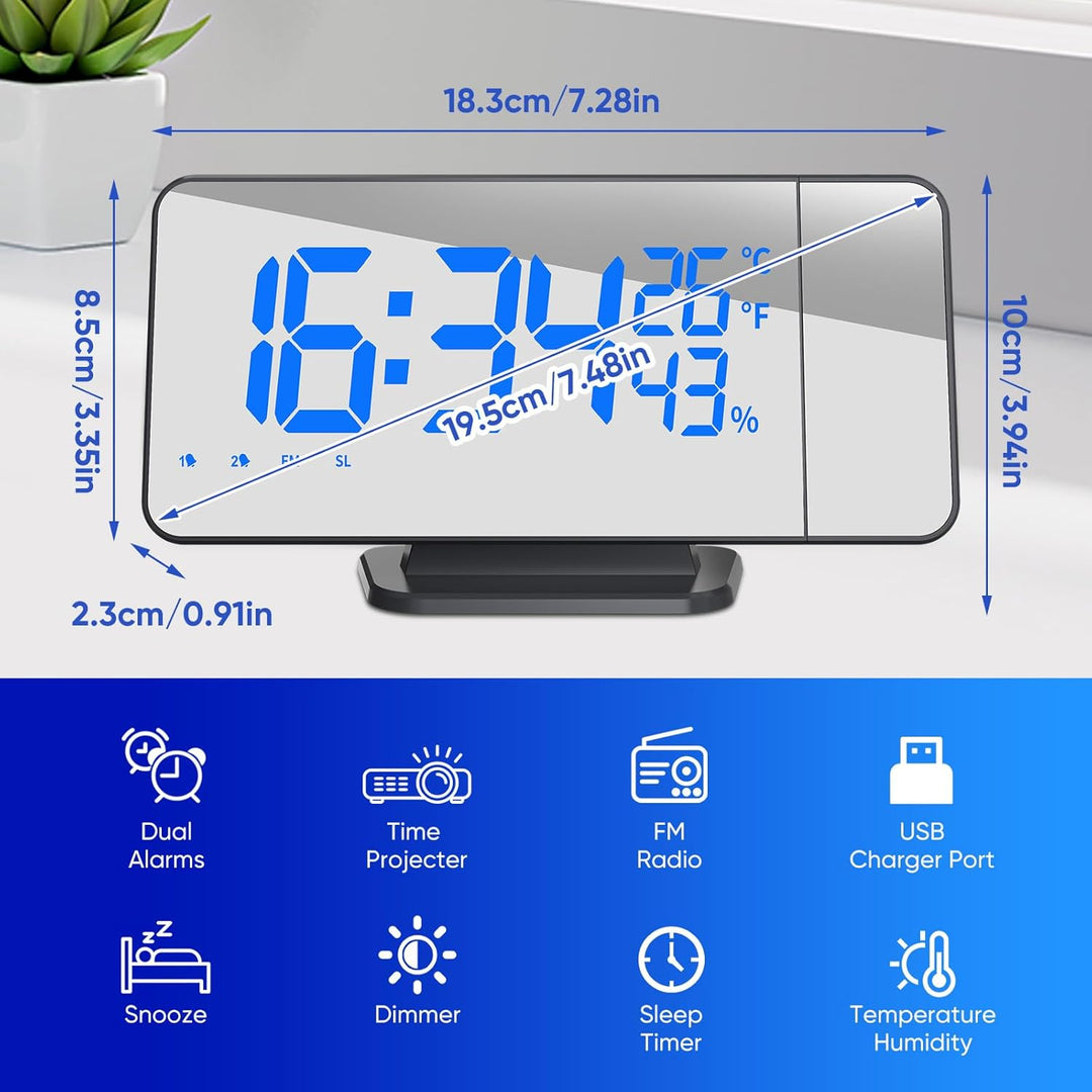 TAKRINK Wecker Digital Radiowecker mit 4 Stufen Bildschirmhelligkeit Projektionswecker mit Temperatu