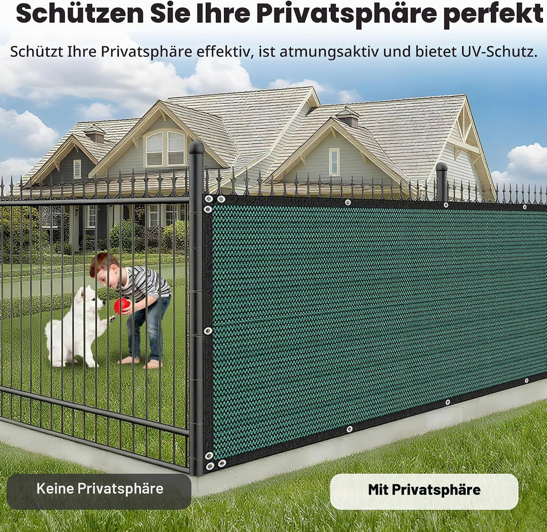 Zaunblende Sichtschutz Grün-Schwarz,1.2x6m, Sichtschutzzaun 90% HDPE-Schattennetz für den Aussenbere