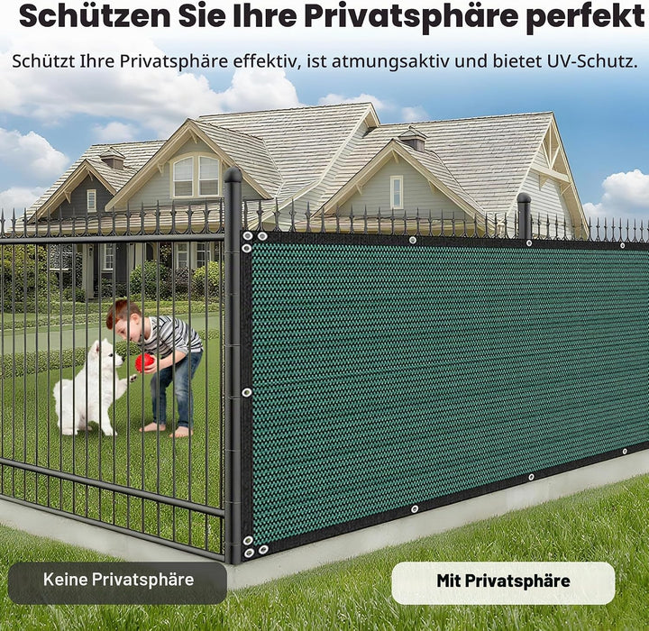 Zaunblende Sichtschutz Grün-Schwarz,1.2x6m, Sichtschutzzaun 90% HDPE-Schattennetz für den Aussenbere