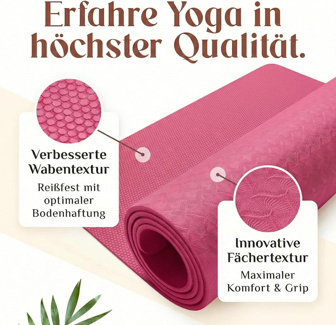 Premium Yoga-Matte aus hautfreundlichem ECO TPE-Material 185 x 60 x 0,6cm (gross) - Boho Style Gymna