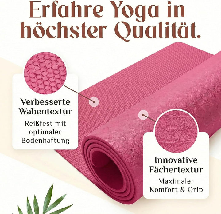Premium Yoga-Matte aus hautfreundlichem ECO TPE-Material 185 x 60 x 0,6cm (gross) - Boho Style Gymna