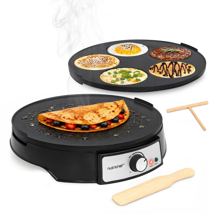 NutriChef Crepes Maker 30 cm mit Abnehmbarer Wendeplatte - Antihaft Oberfläche, LED Anzeige und Temp