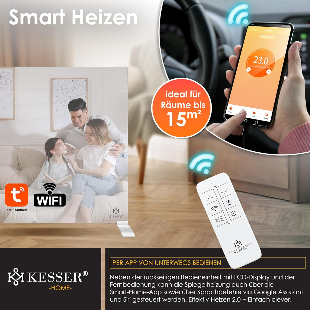 KESSER® Infrarotheizung 600W Spiegelheizung Energiesparend 2in1 Standgerät &amp; Wandmontage Elektroheiz