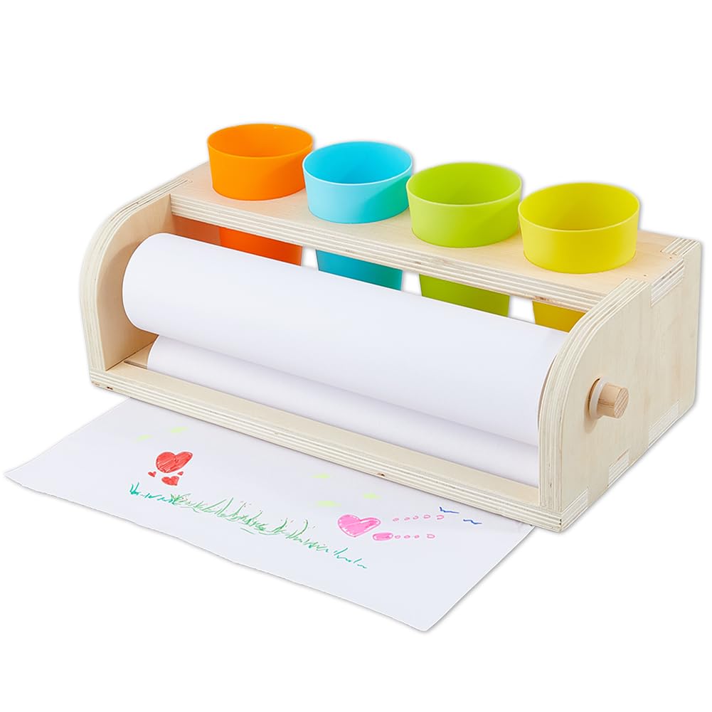 DICOSMETIC Holzpapierrollenhalter Inklusive 4 Stück 4 Farben Kunststoff Stifthalter Und 1 Rollen 11.